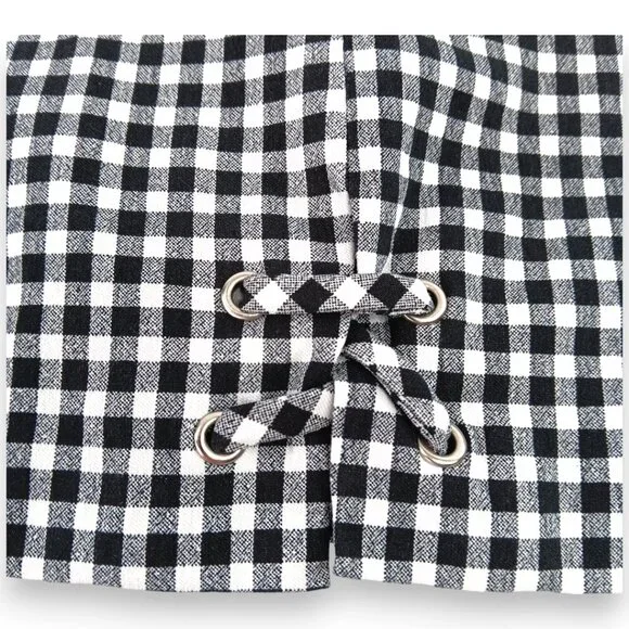 Ingredients- Women's-Gingham Checkered Black-White Shorts-Flat Panel-Summer - Picture 6 of 12